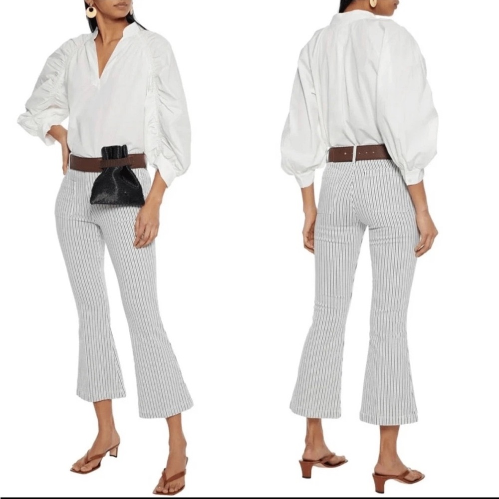 Frame Denim Black and White Striped Flare Pants